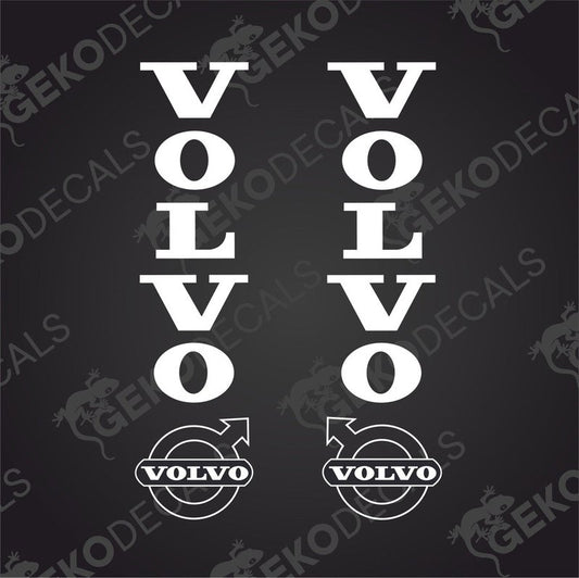 Two black stickers with the Volvo brand logo and the word 'VOLVO' in white.