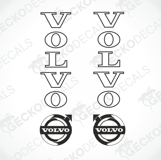Two white decals with the Volvo brand logo, designed for use on vehicles.