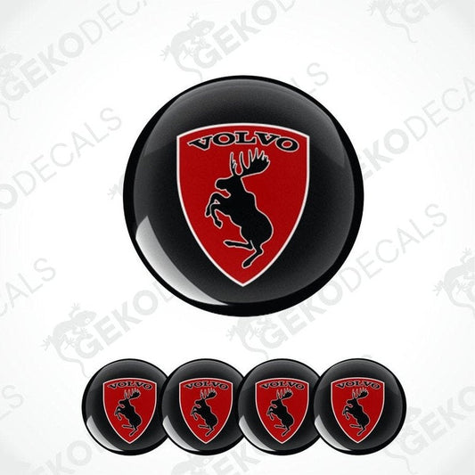 Set of Volvo car emblems with a red shield design on a white background.