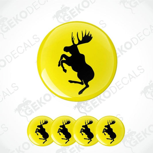 A set of yellow vinyl decals with a black silhouette of a VOLVO moose, branded with 'GeckoDecals' on the image.