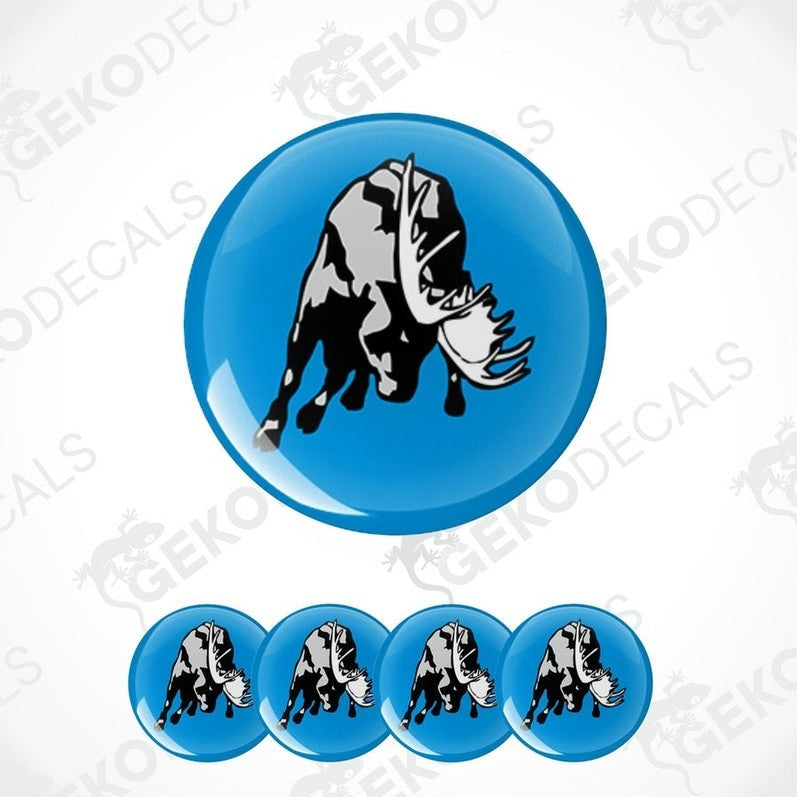 A set of vinyl decals featuring a moose design, with one large decal in the center and four smaller ones in a row below.