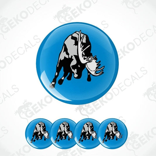 A set of vinyl decals featuring a moose design, with one large decal in the center and four smaller ones in a row below.