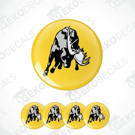 A set of vinyl decals featuring a stylized moose design, with one large decal in the center and four smaller ones arranged below.