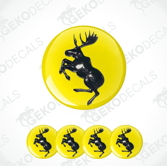 Set of yellow stickers with black moose design on a white background