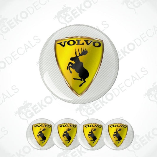 Set of Volvo logos on white circular backgrounds with 'Gekodecals' branding.