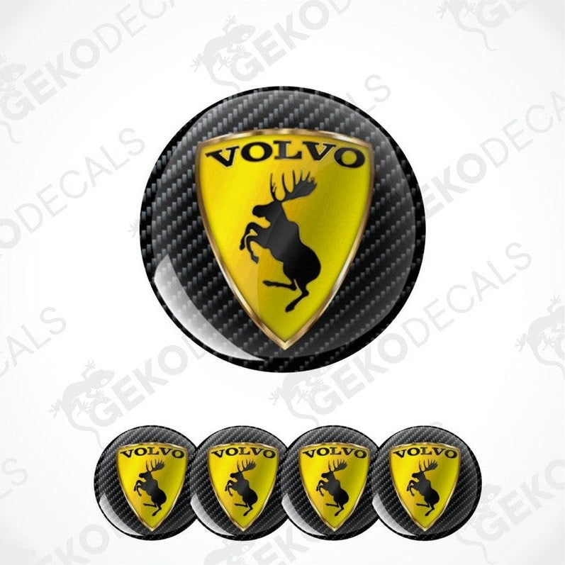Set of Volvo logos with carbon fiber texture on a white background