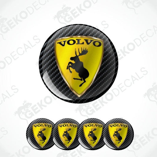 Set of Volvo logos with carbon fiber texture on a white background