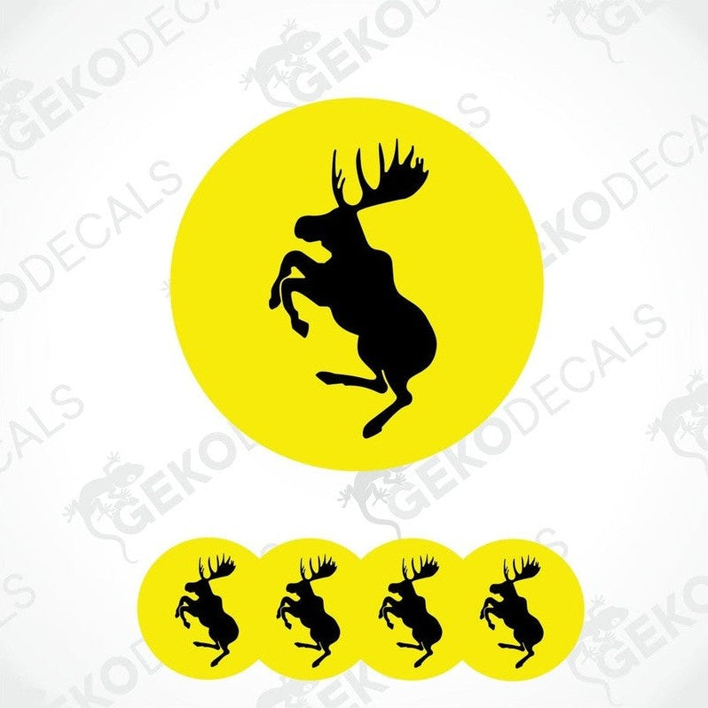 A set of yellow vinyl decals with a black silhouette of a VOLVO moose, branded with 'GeckoDecals' on the image.