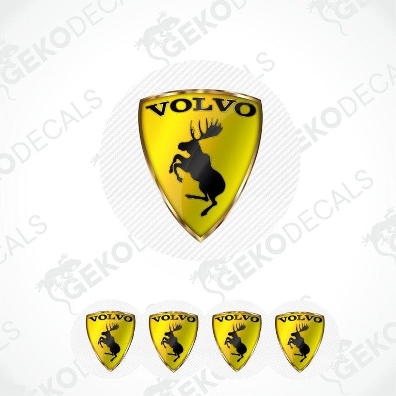 Yellow Volvo logo with deer emblem on a white background