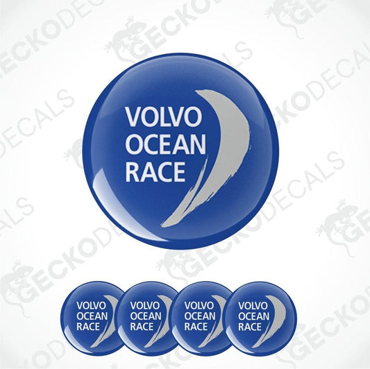 A set of four blue vinyl stickers with the text 'VOLVO OCEAN RACE' and a logo depicting a stylized wave.