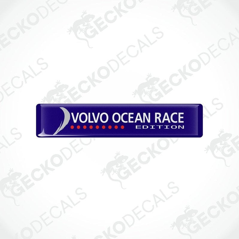  Blue vinyl stickers with the text 'VOLVO OCEAN RACE EDITION' and a logo consisting of a white arrow, red and white circles, and the Volvo brand logo.