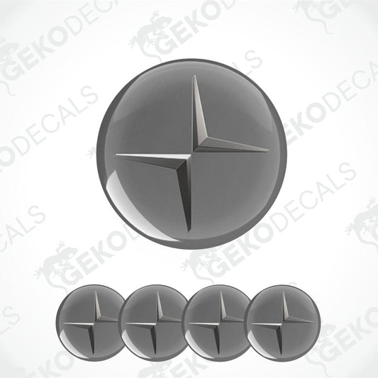 Set of five metallic star-shaped emblems on a white background with 'GEEKODECALS' branding.