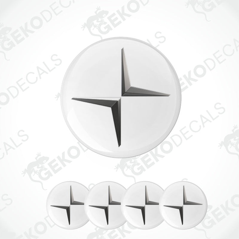 Set of white circular decals with black star design on a white background, featuring the brand 'Gekodecals'.