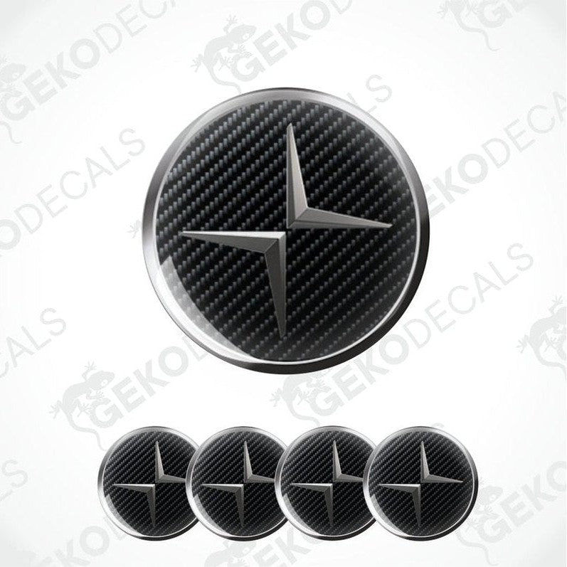 Carbon fiber patterned car emblem with star design on a white background, featuring the brand 'Gekodecals'.