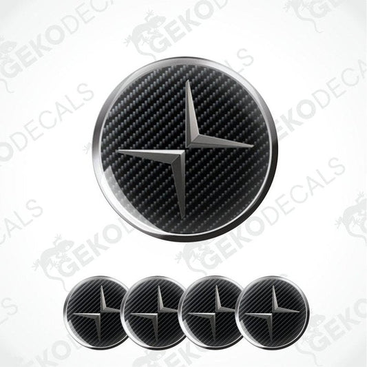 Carbon fiber patterned car emblem with star design on a white background, featuring the brand 'Gekodecals'.