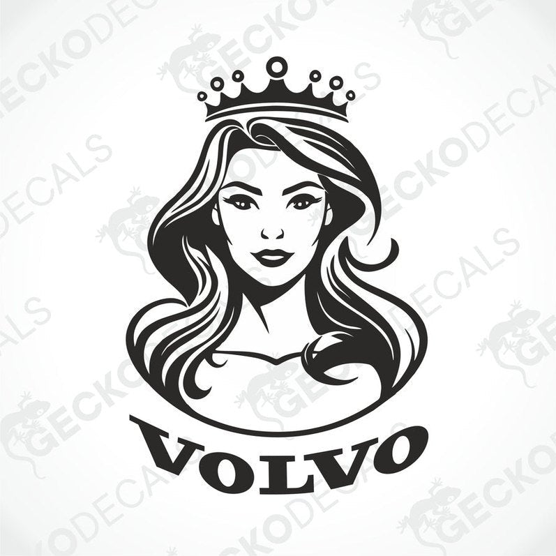 A sticker with a design of a woman's head wearing a crown, representing the Volvo brand.
