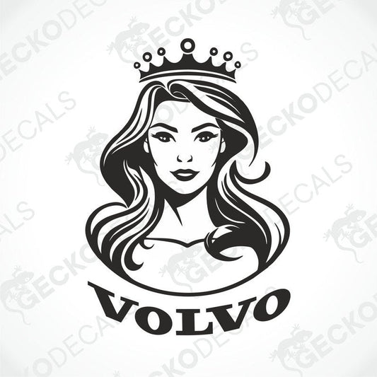 A sticker with a design of a woman's head wearing a crown, representing the Volvo brand.