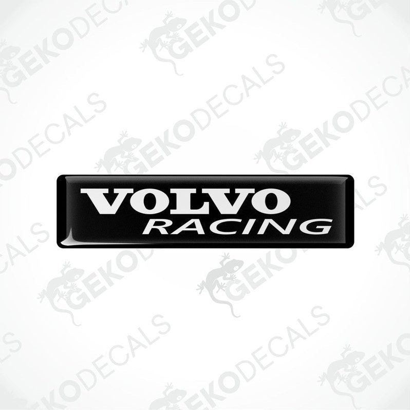Two black vinyl stickers with the text 'VOLVO RACING' in withe font, placed against a white background.