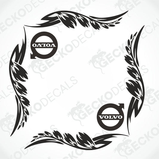 A pair of black vinyl decals for Volvo vehicles, featuring a leaf-like design with the Volvo and OATOA logos.