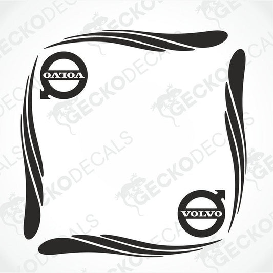 A pair of black side window decals for a Volvo vehicle, featuring the Volvo and Onto logos within a stylized frame design.
