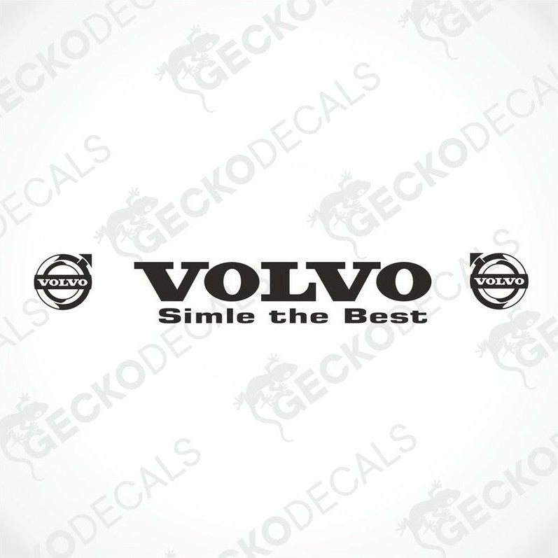 A front view of a Volvo truck with a die-cut decal on the windscreen.