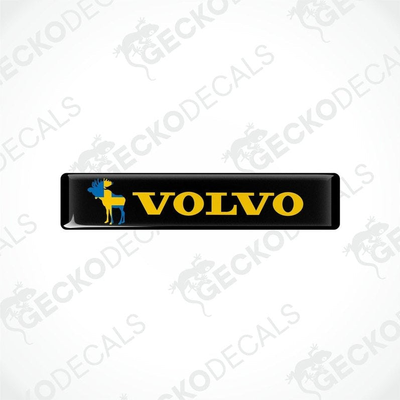 Black vinyl stickers with the Volvo brand and a blue and yellow moose design.