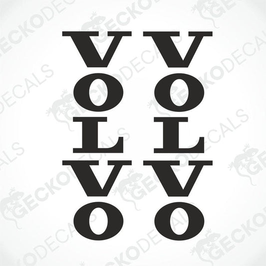 Two black Volvo brand stickers displayed vertically.