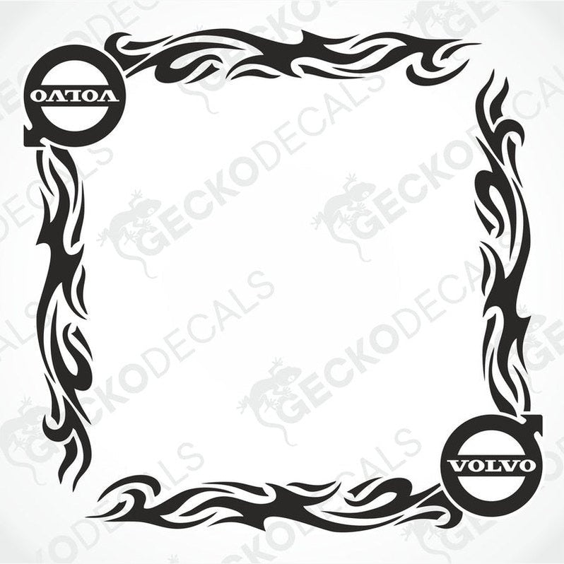 A black tribal pattern decal with the 'VOLOVO' logo at the corners intended for use on a vehicle's side window.
