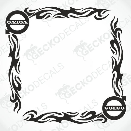 A black tribal pattern decal with the 'VOLOVO' logo at the corners intended for use on a vehicle's side window.