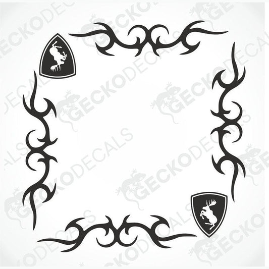 A set of two black tribal design vehicle decals for Volvo vehicles, displayed on a white background.
