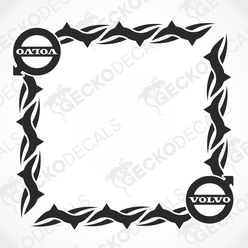 A die cut decal with a tribal pattern design for vehicle side windows, featuring the Volvo brand logo.