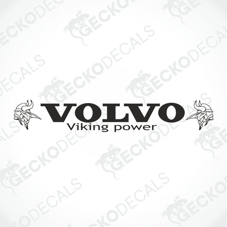 A front view of a Volvo truck windscreen with a die cut decal featuring the Viking power symbol.