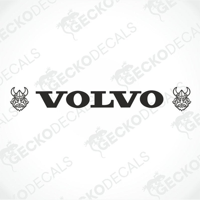 A front view of a Volvo truck with a die cut sticker on the windscreen.
