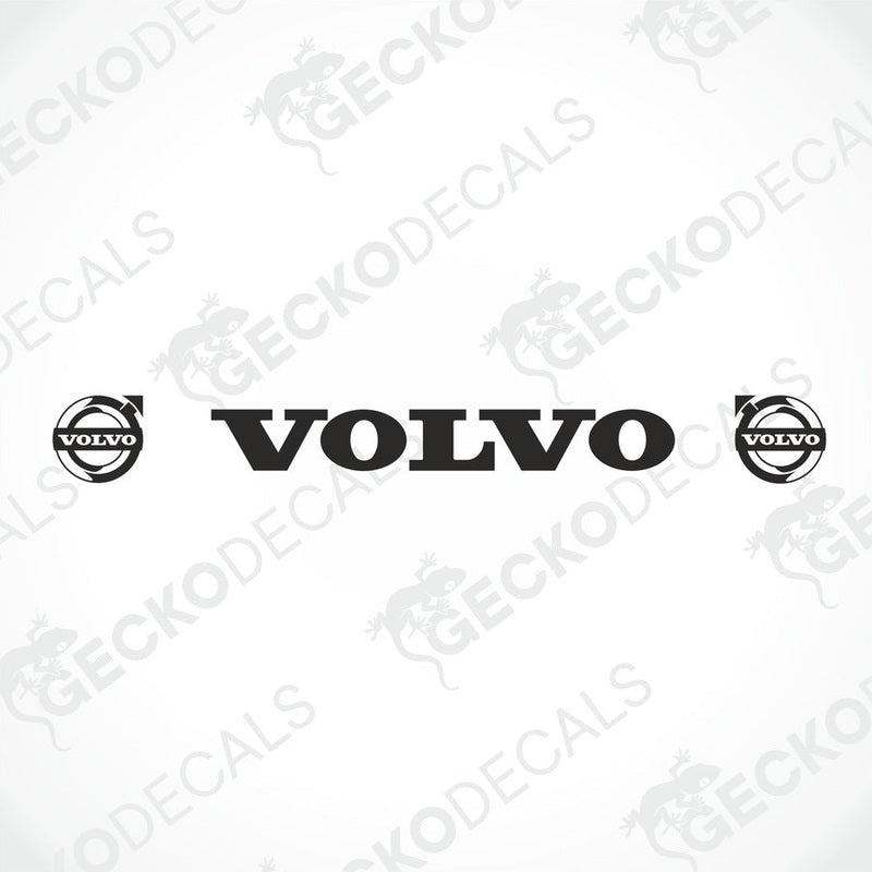 A front view of a Volvo truck with a die cut decal on the windscreen.
