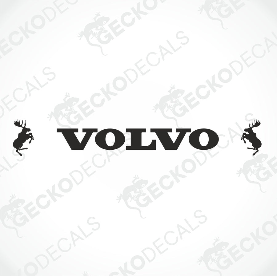 A front view of a Volvo truck with a die cut decal on the windscreen.