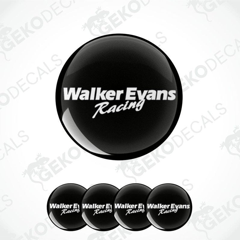 A set of vinyl decals with 'Walker Evans Racing' text, depicted in black and white color.