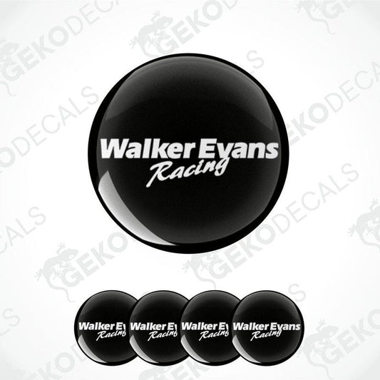 A set of vinyl decals with 'Walker Evans Racing' text, depicted in black and white color.
