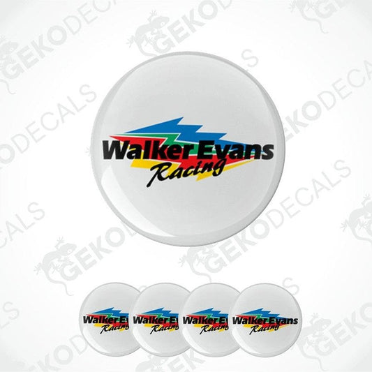 A set of four white vinyl decals with the WALKER EVANS Racing logo.