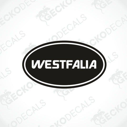White Westfalia oval car decal on transfer paper for caravan interior or exterior