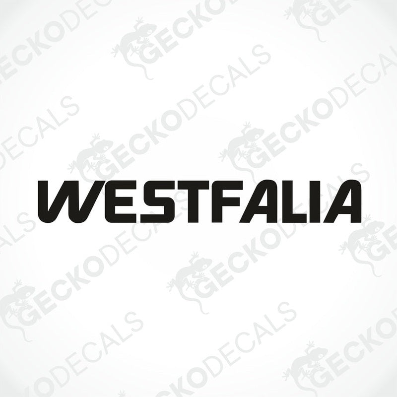 Black WESTFALIA die cut decal for caravan interior or exterior use