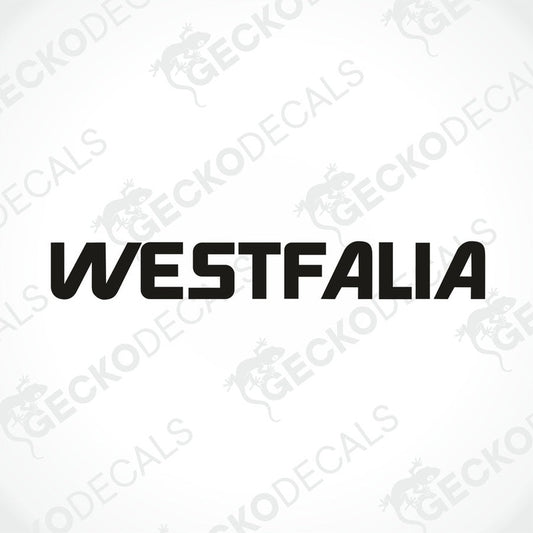 Black WESTFALIA die cut decal for caravan interior or exterior use