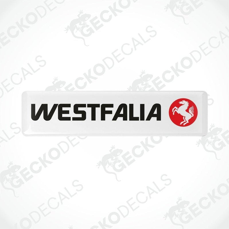 Westfalia domed epoxy resin decal with red horse emblem