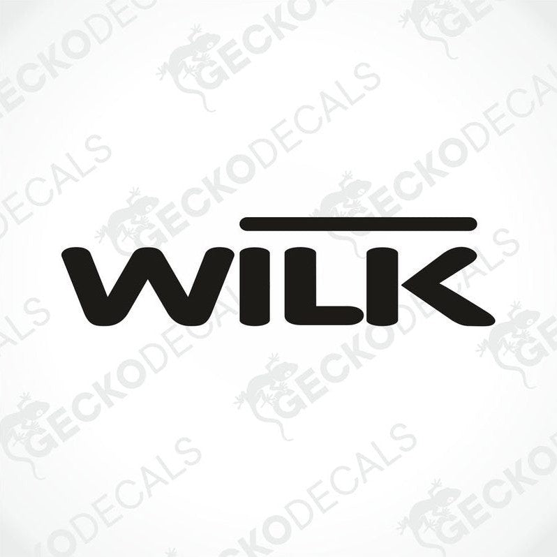 Black WILK die cut decal with arrow K design for car or caravan