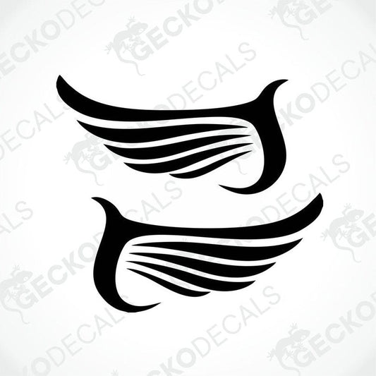 A pair of black tribal wing decals designed for use on vehicles.