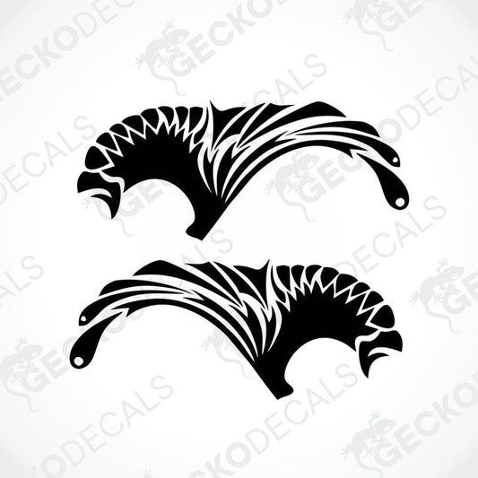 A set of two black and white wing-shaped decals.