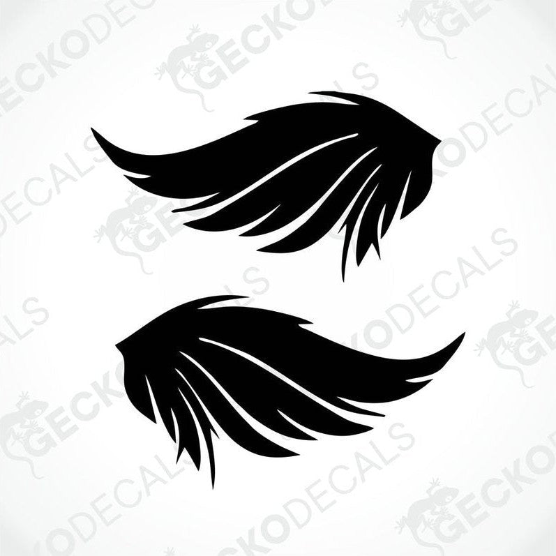 Two black die cut decals of wing shapes on a white background, labeled with 'GECKODECALS'.