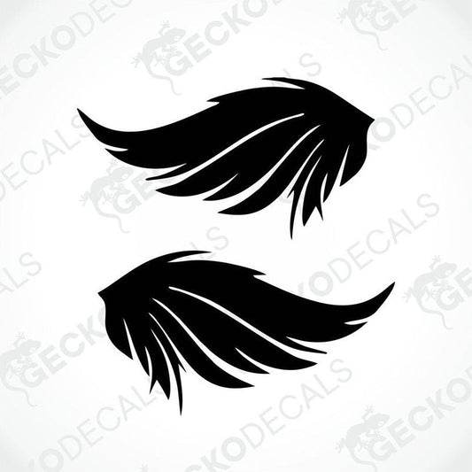 Two black die cut decals of wing shapes on a white background, labeled with 'GECKODECALS'.