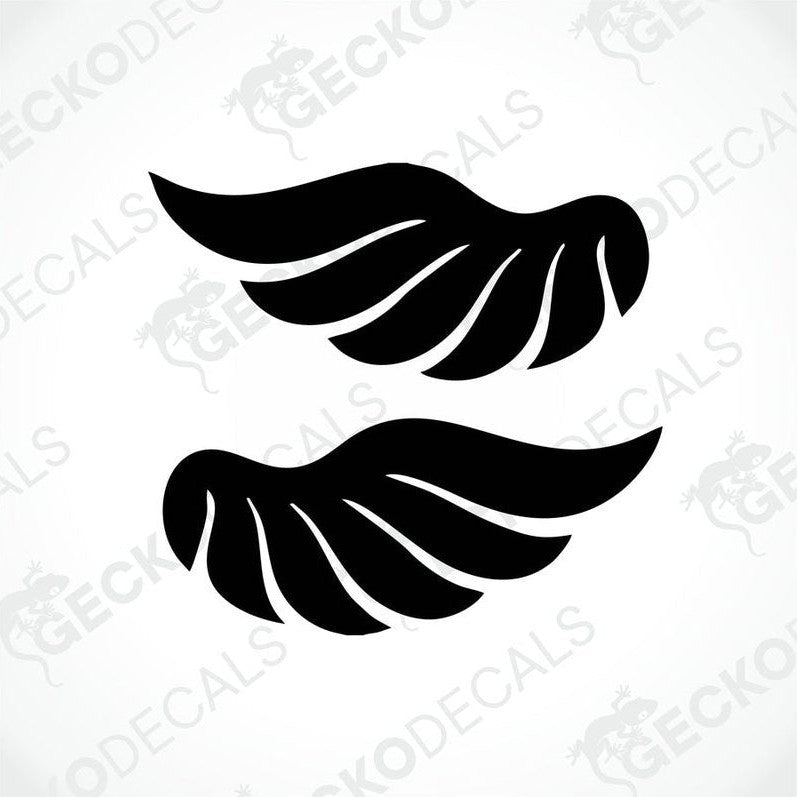 A set of two black die cut stickers depicting wing-like shapes.