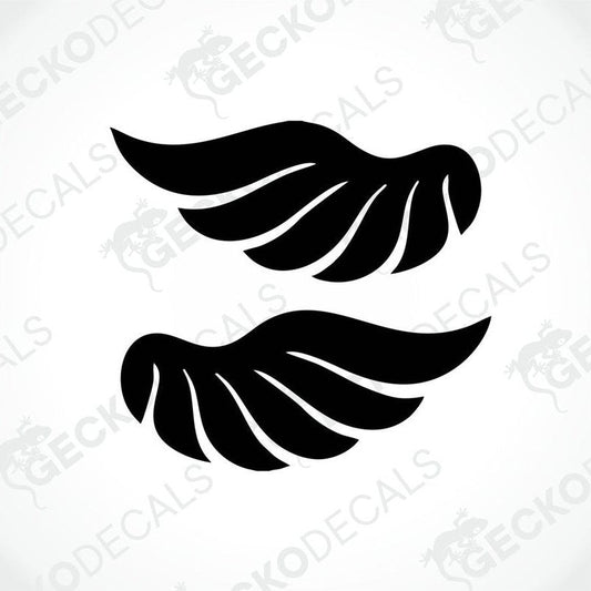 A set of two black die cut stickers depicting wing-like shapes.