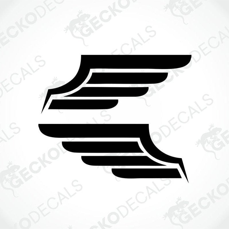 A die cut decal of a wing design, suitable for use on vehicles